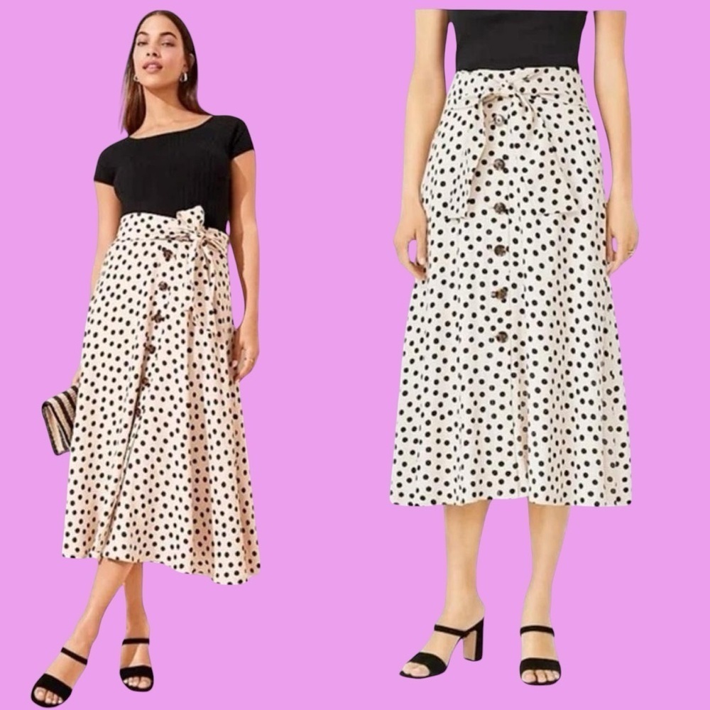 Ann Taylor Petite Dot Tie Waist Button Front Maxi Skirt Size 2 NWT